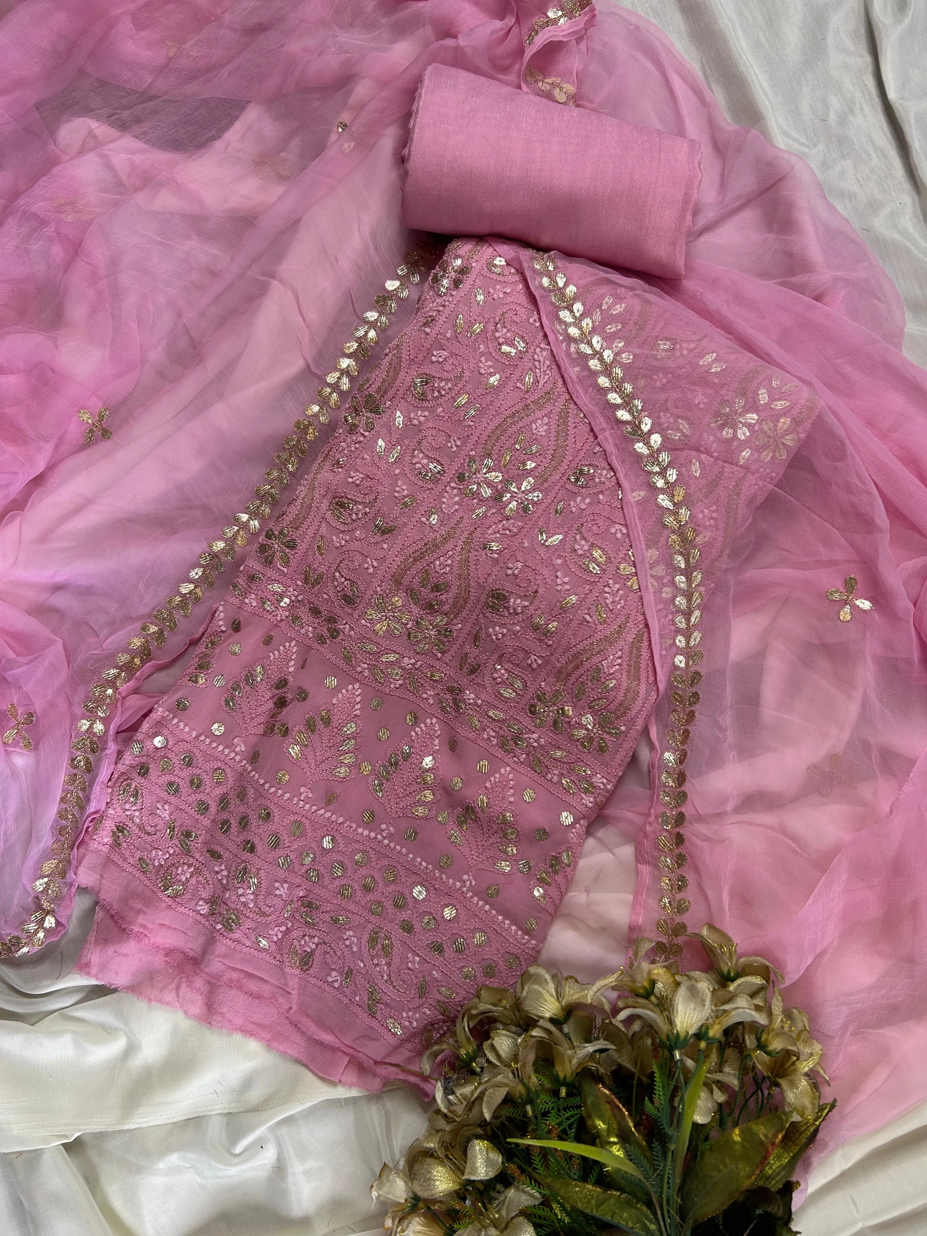 Pure Baby Pink Chikankari Gota Salwar Suit