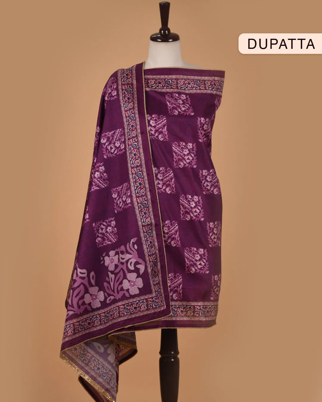 Purple Silk Blend Printed With Embroidery Unstitched Suit Fabric Set With Silk Blend Dupatta