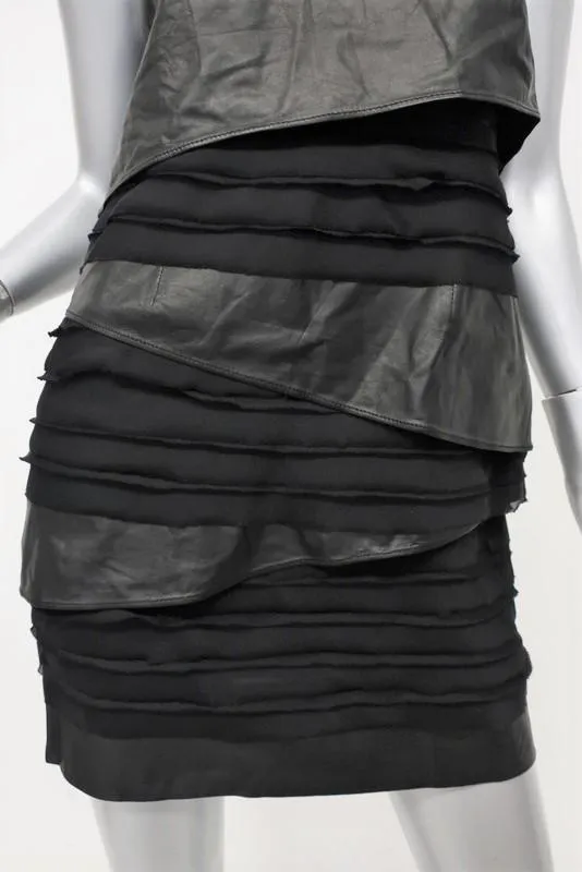 Rag & Bone Dress Marylebone Black Leather & Silk Chiffon Size 2 Tiered Mini NEW
