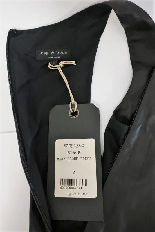 Rag & Bone Dress Marylebone Black Leather & Silk Chiffon Size 2 Tiered Mini NEW