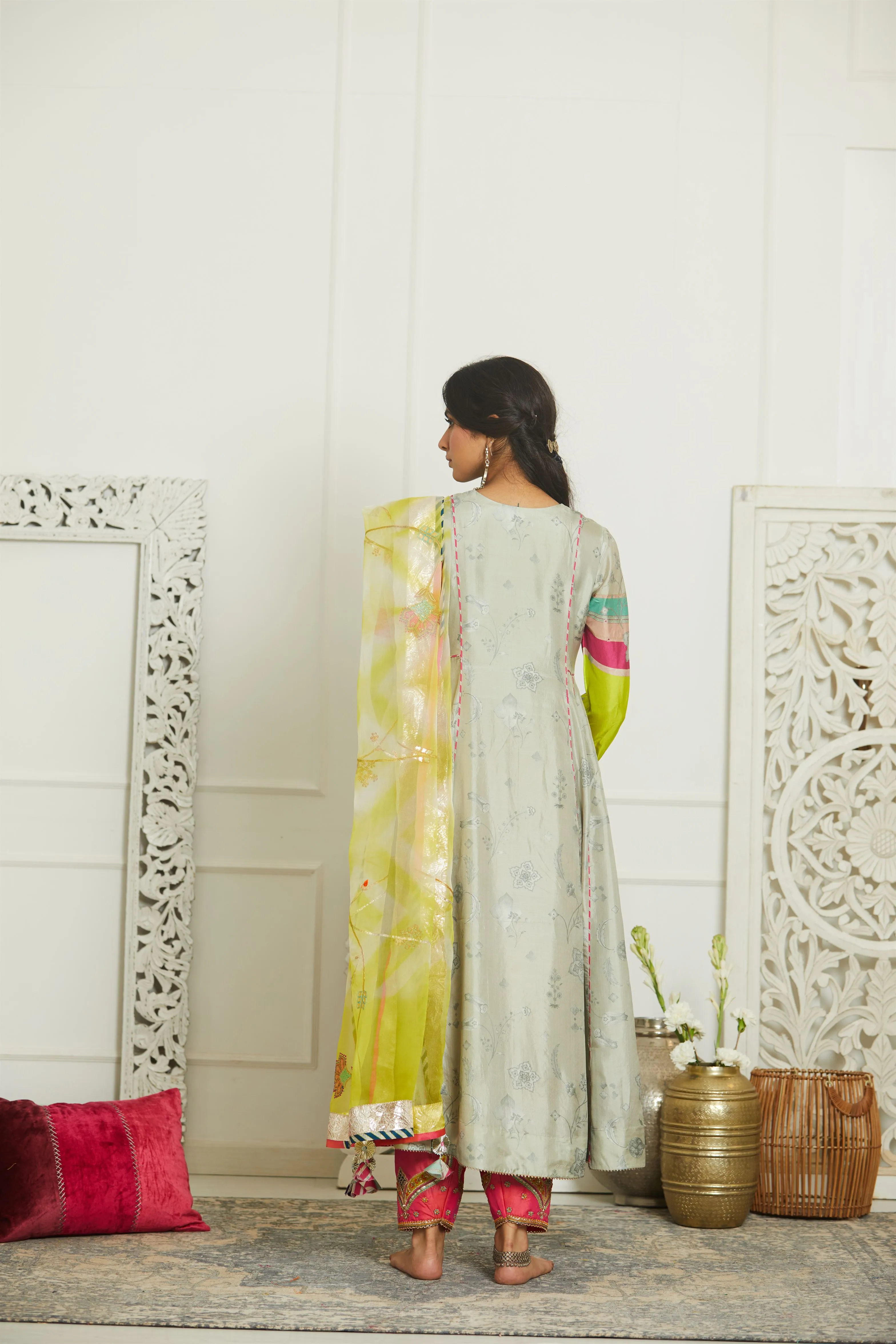Raji Ramniq Mehezebeen Collection Grey Pink Lime Kurta Salwar Dupatta Mb-112