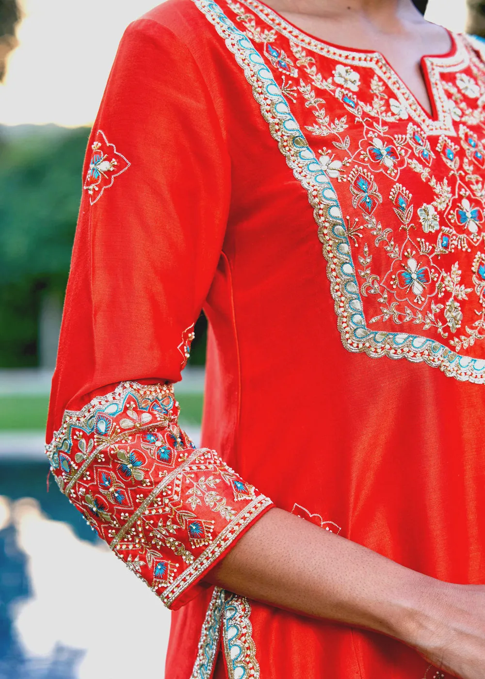 Red Blue Silk Zardosi Resham Naksshi Embroidered Sharara Set