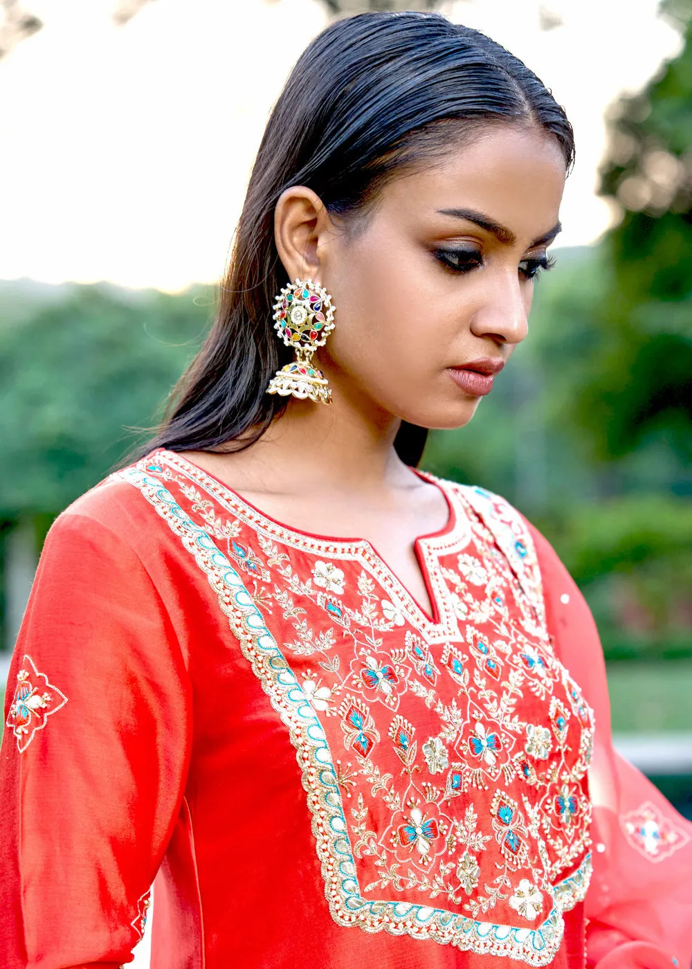 Red Blue Silk Zardosi Resham Naksshi Embroidered Sharara Set