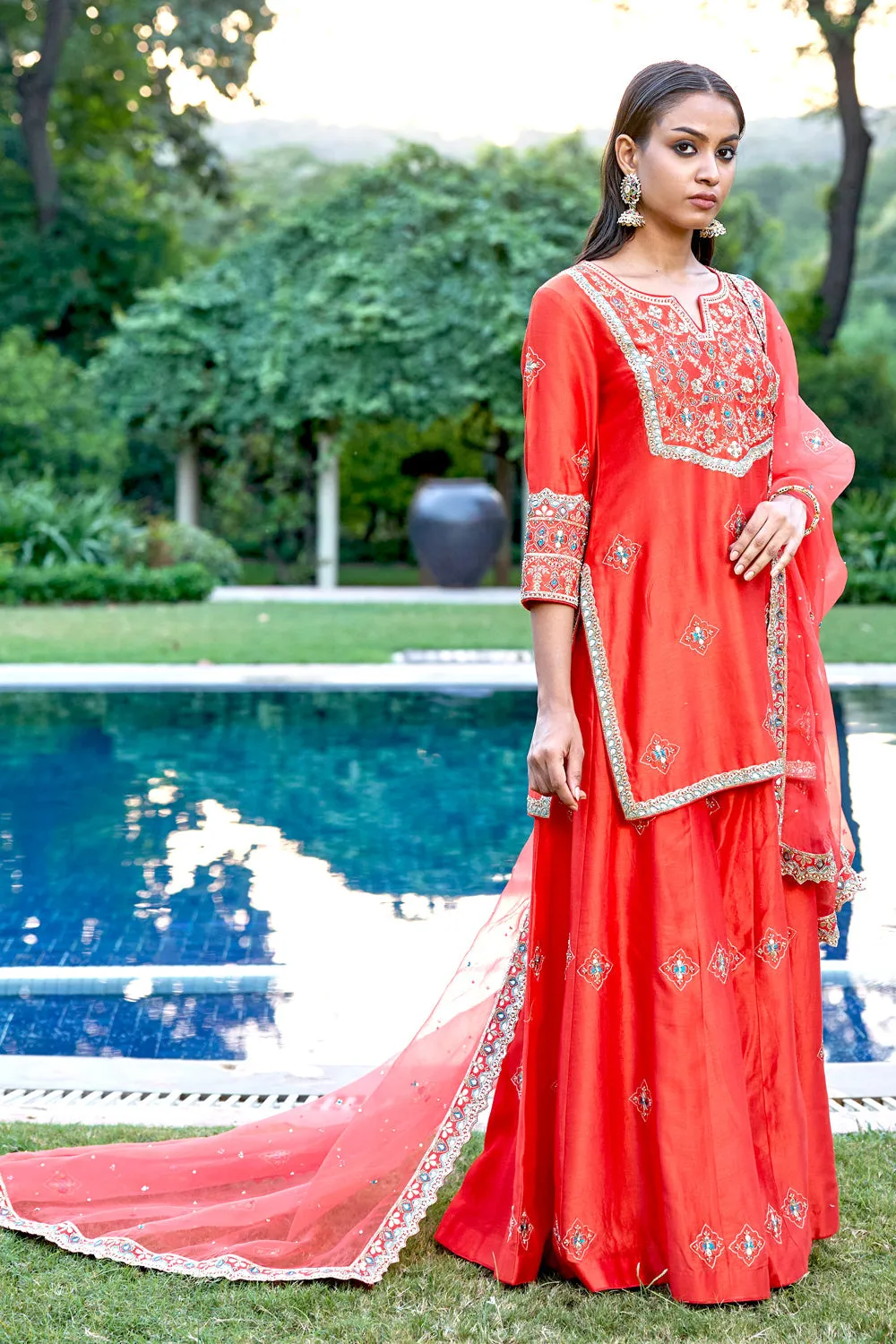 Red Blue Silk Zardosi Resham Naksshi Embroidered Sharara Set