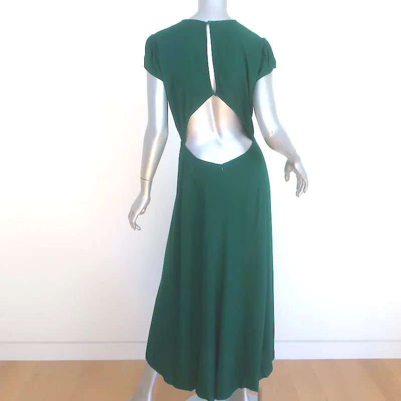 Reformation Gavin Open-Back Midi Dress Green Crepe Size 8