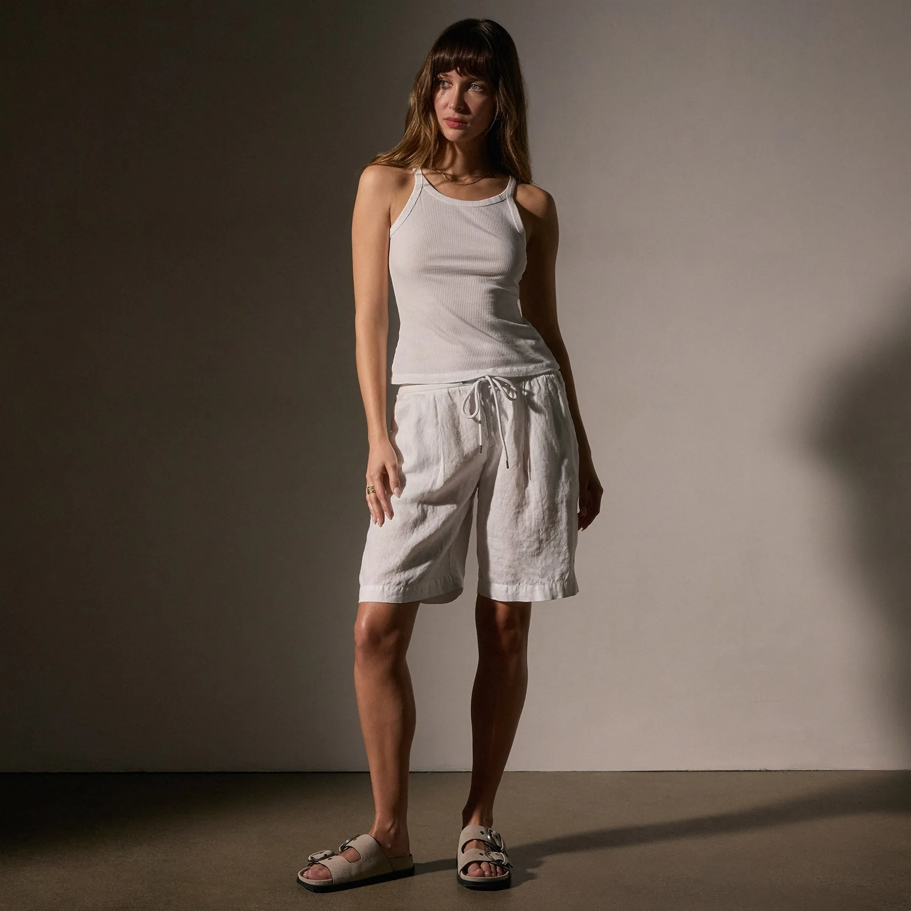 Ribbed High Neck Cami - White