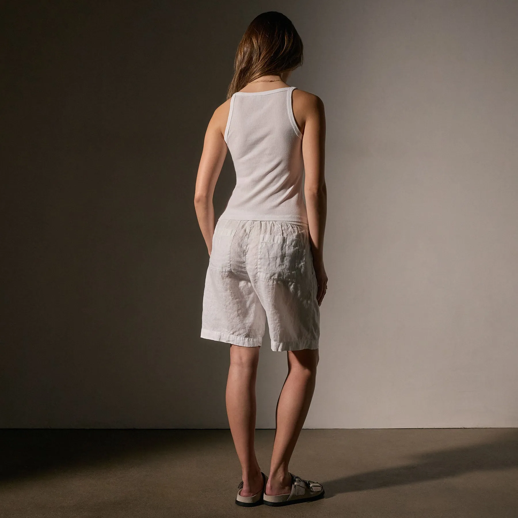 Ribbed High Neck Cami - White