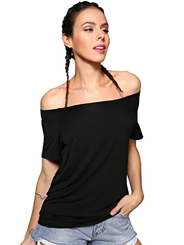 ROMWE Women's Off the Shoulder One Shoulder Boat Neck Random Shoulder Short Sleeve Tee Shirt Tunic Top Blouse: Gateway