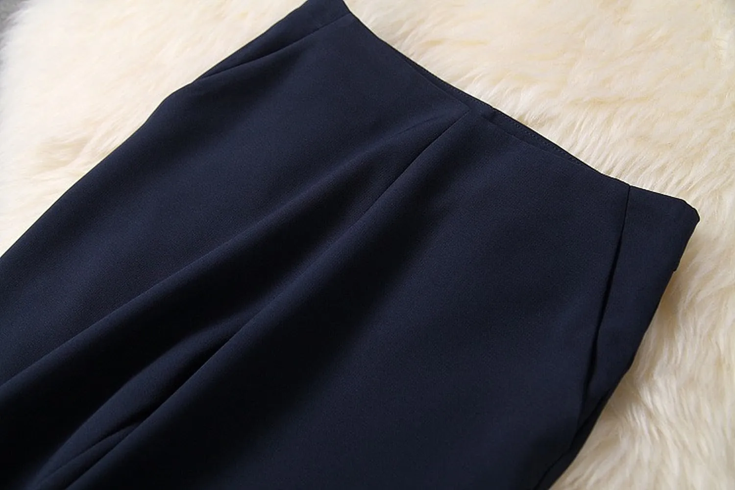 Ruffled Hem Blazers Splicing Chiffon Sleeve and Pants Two-piece Set Blue