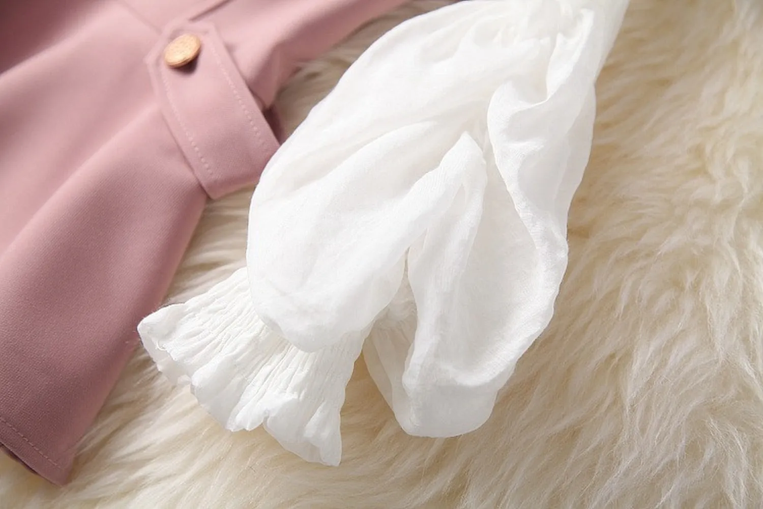 Ruffled Hem Blazers Splicing Chiffon Sleeve and Pants Two-piece Set Blue