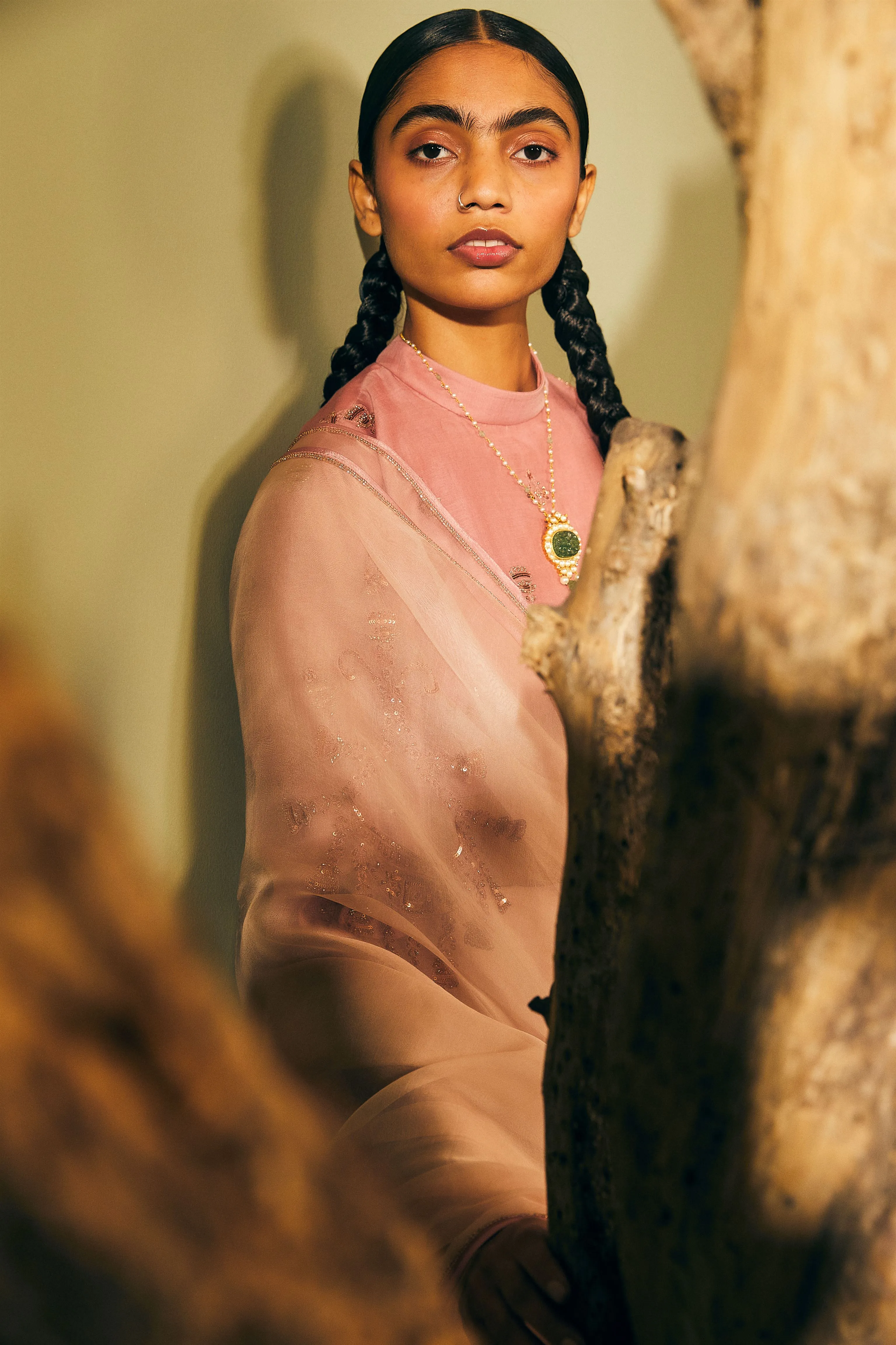 Sarang Kaur Moore Park Pink Jhoomar saree Organza silk Blouse piece Chanderi silk Jhoomar SK01188