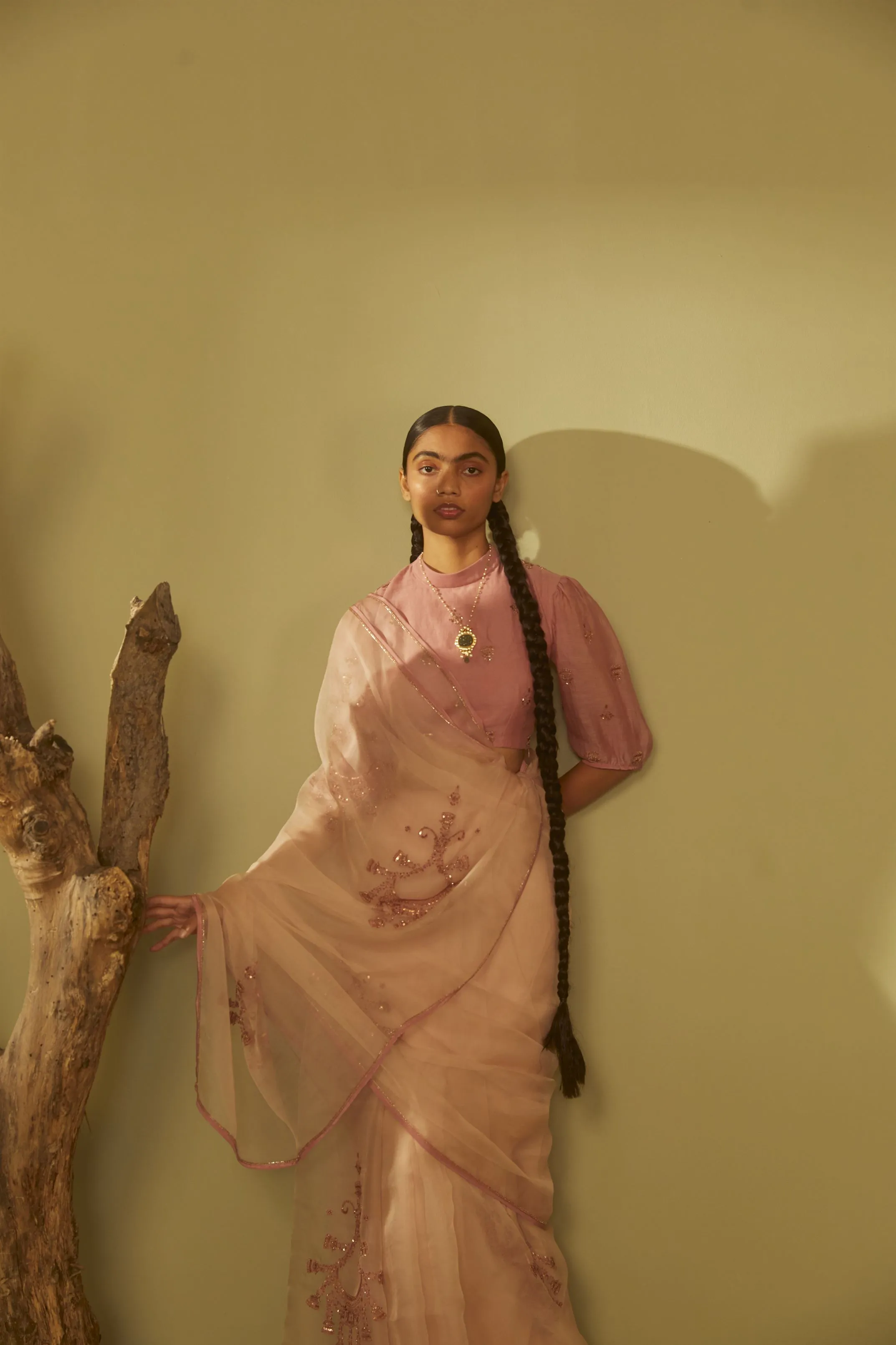 Sarang Kaur Moore Park Pink Jhoomar saree Organza silk Blouse piece Chanderi silk Jhoomar SK01188