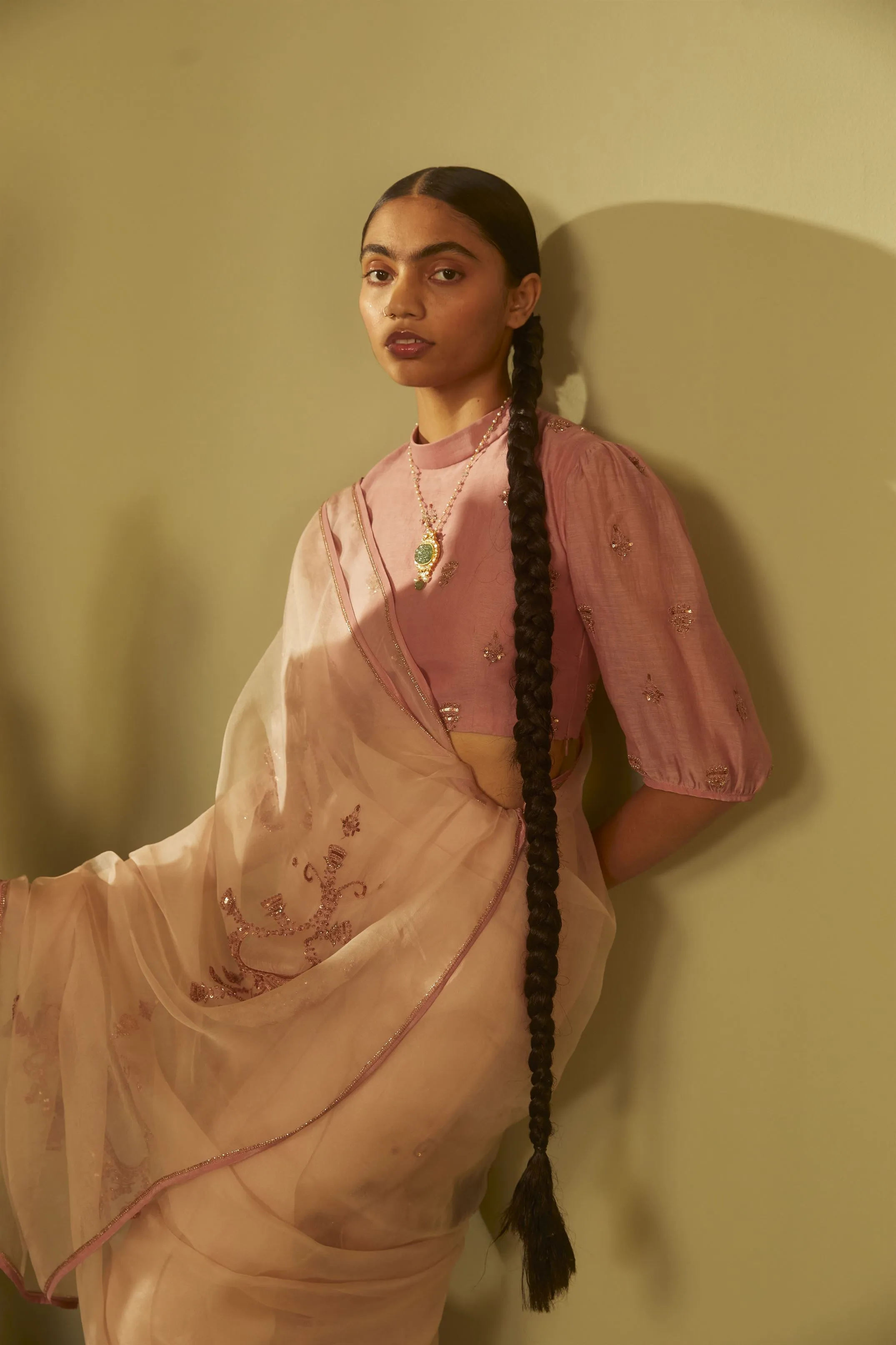Sarang Kaur Moore Park Pink Jhoomar saree Organza silk Blouse piece Chanderi silk Jhoomar SK01188