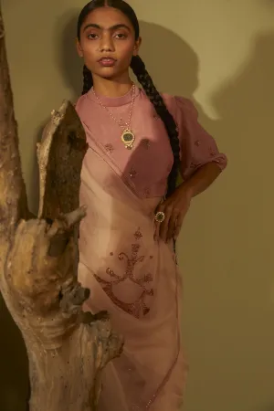 Sarang Kaur Moore Park Pink Jhoomar saree Organza silk Blouse piece Chanderi silk Jhoomar SK01188