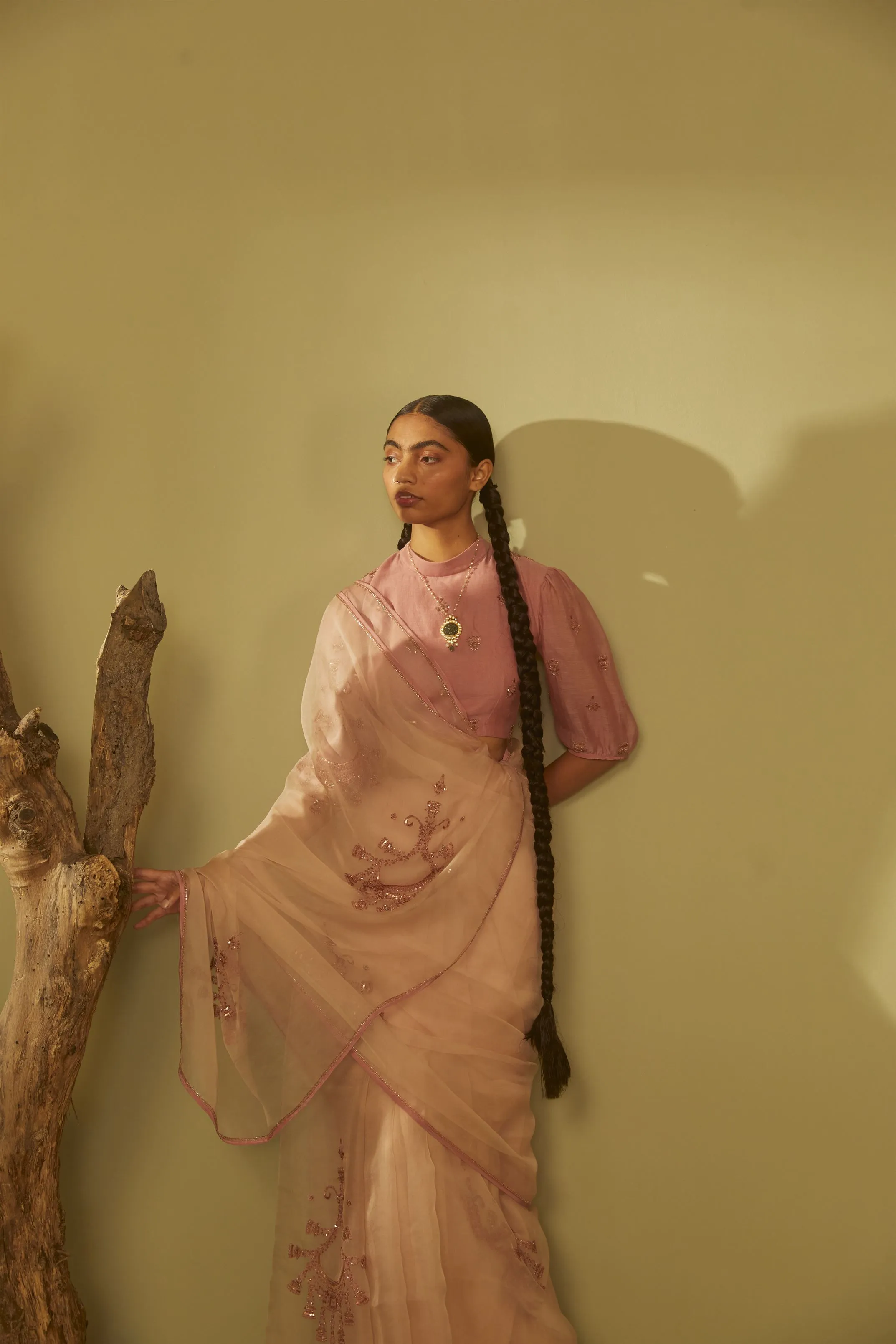 Sarang Kaur Moore Park Pink Jhoomar saree Organza silk Blouse piece Chanderi silk Jhoomar SK01188