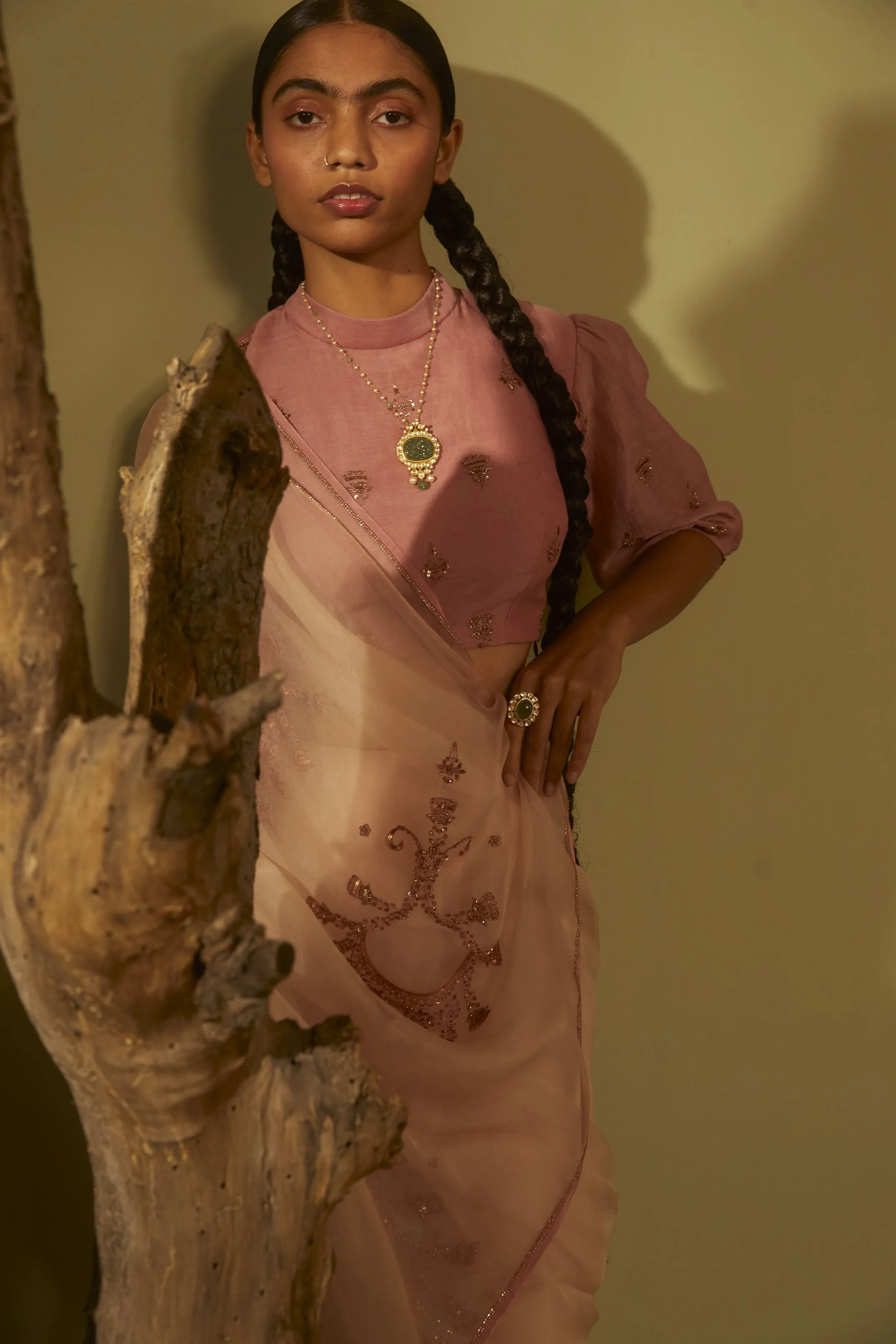 Sarang Kaur Moore Park Pink Jhoomar saree Organza silk Blouse piece Chanderi silk Jhoomar SK01188
