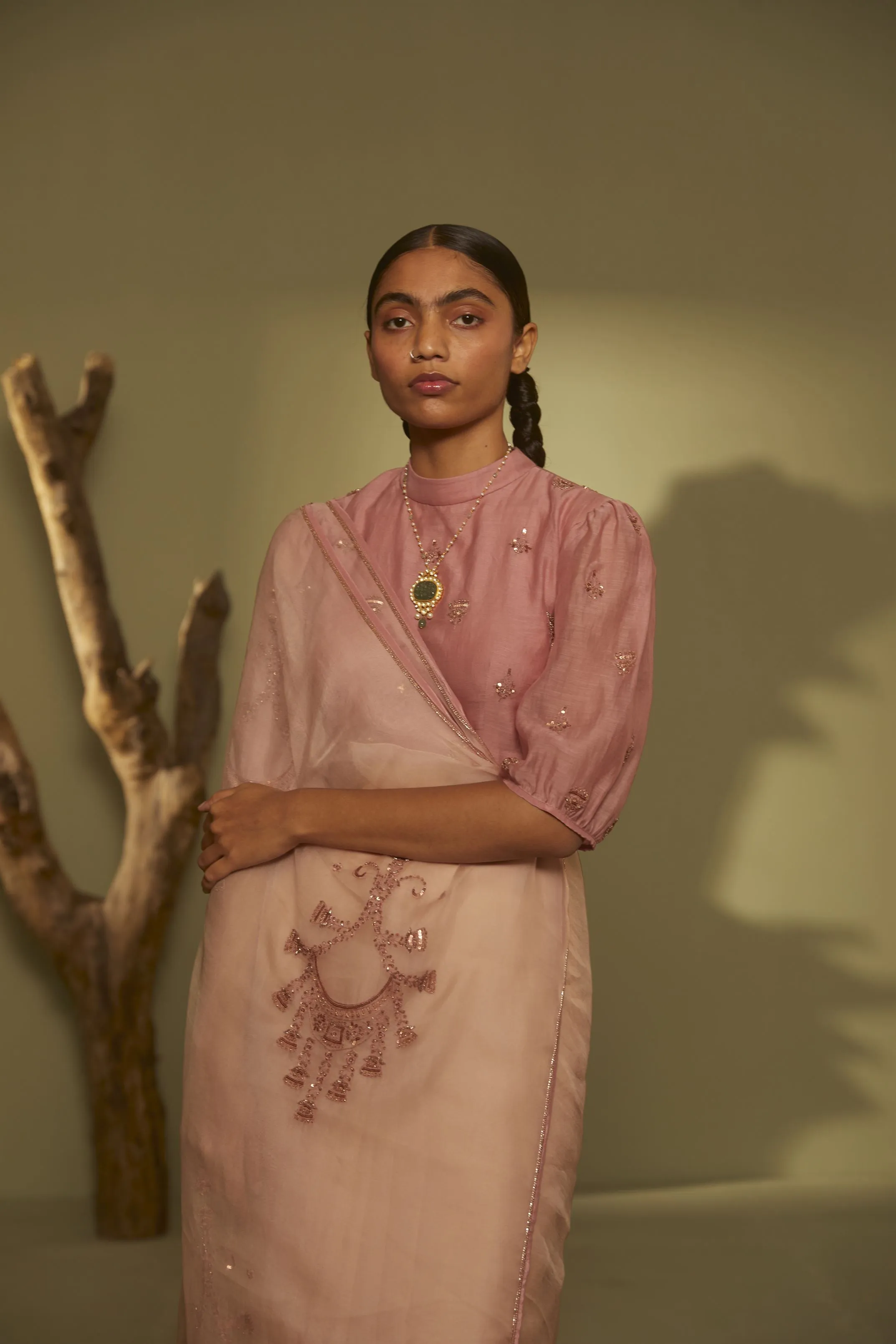 Sarang Kaur Moore Park Pink Jhoomar saree Organza silk Blouse piece Chanderi silk Jhoomar SK01188