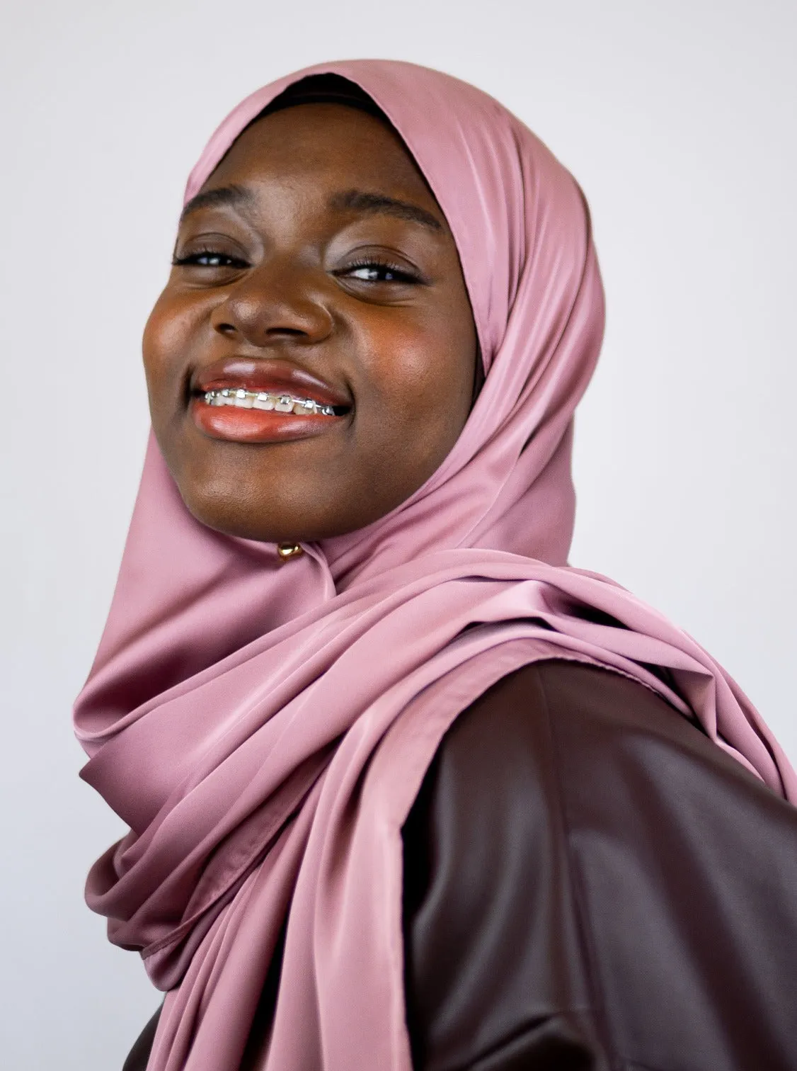Satin Silk Hijab Crystal Antique Pink
