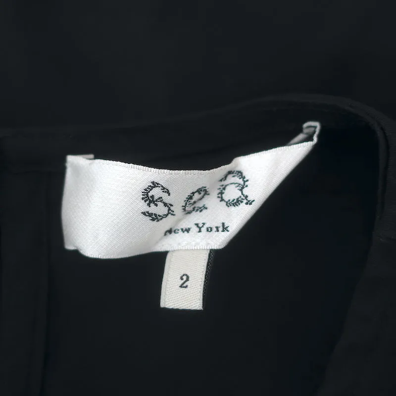 SEA Ruffle Top Black Linen-Blend Size 2 Short Sleeve Blouse