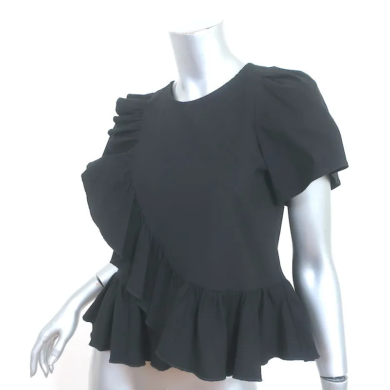 SEA Ruffle Top Black Linen-Blend Size 2 Short Sleeve Blouse