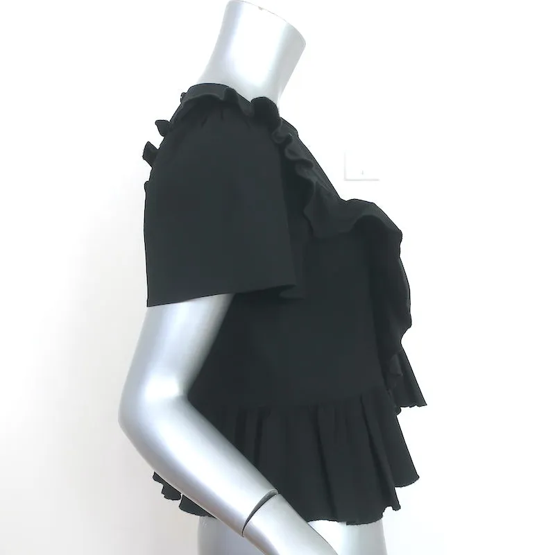 SEA Ruffle Top Black Linen-Blend Size 2 Short Sleeve Blouse