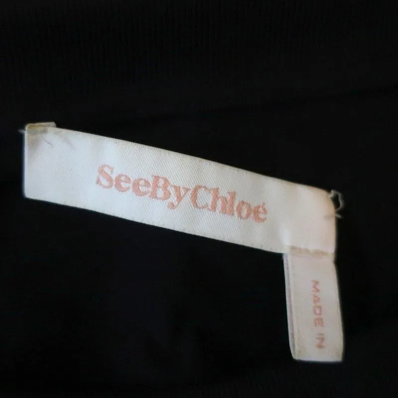 See by Chloe Bell Sleeve Tee Black Cotton & Polka Dot Chiffon Size Extra Small