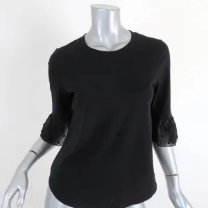 See by Chloe Bell Sleeve Tee Black Cotton & Polka Dot Chiffon Size Extra Small