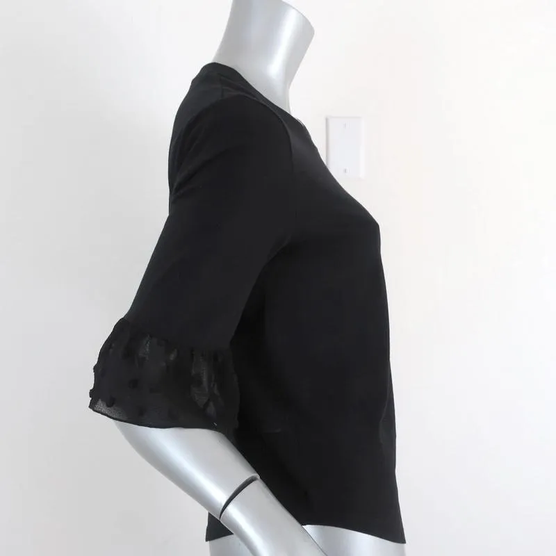 See by Chloe Bell Sleeve Tee Black Cotton & Polka Dot Chiffon Size Extra Small