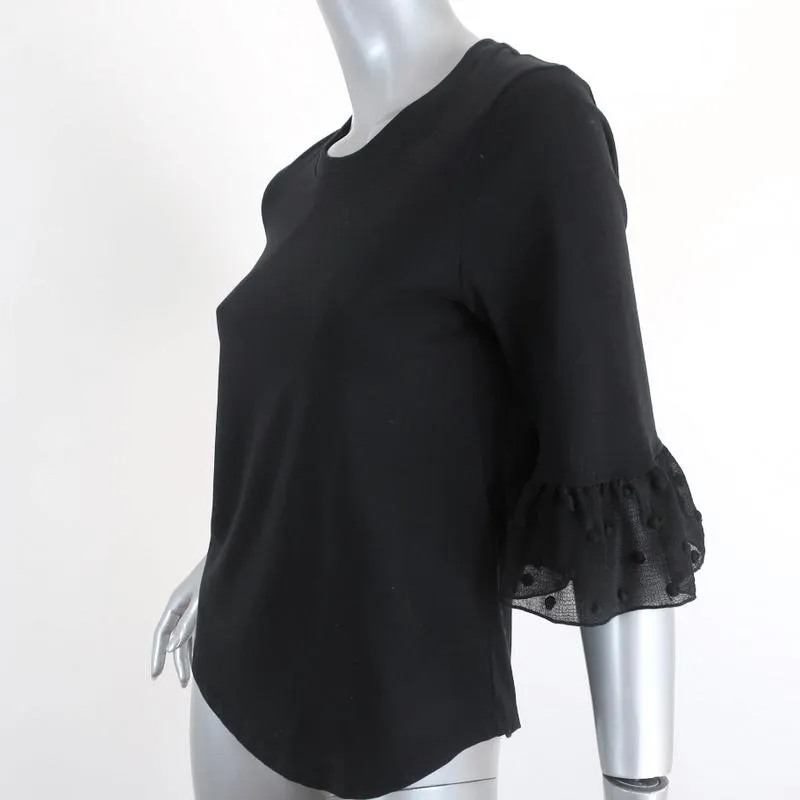 See by Chloe Bell Sleeve Tee Black Cotton & Polka Dot Chiffon Size Extra Small