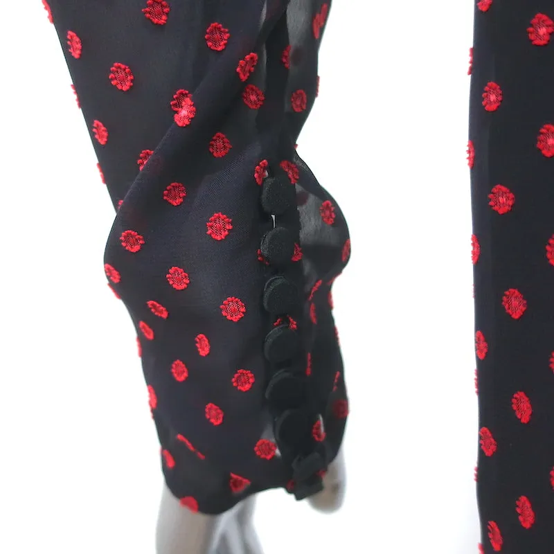 Self-Portrait Asymmetric Mini Dress Plumetis Navy/Red Dot Print Chiffon Size 6