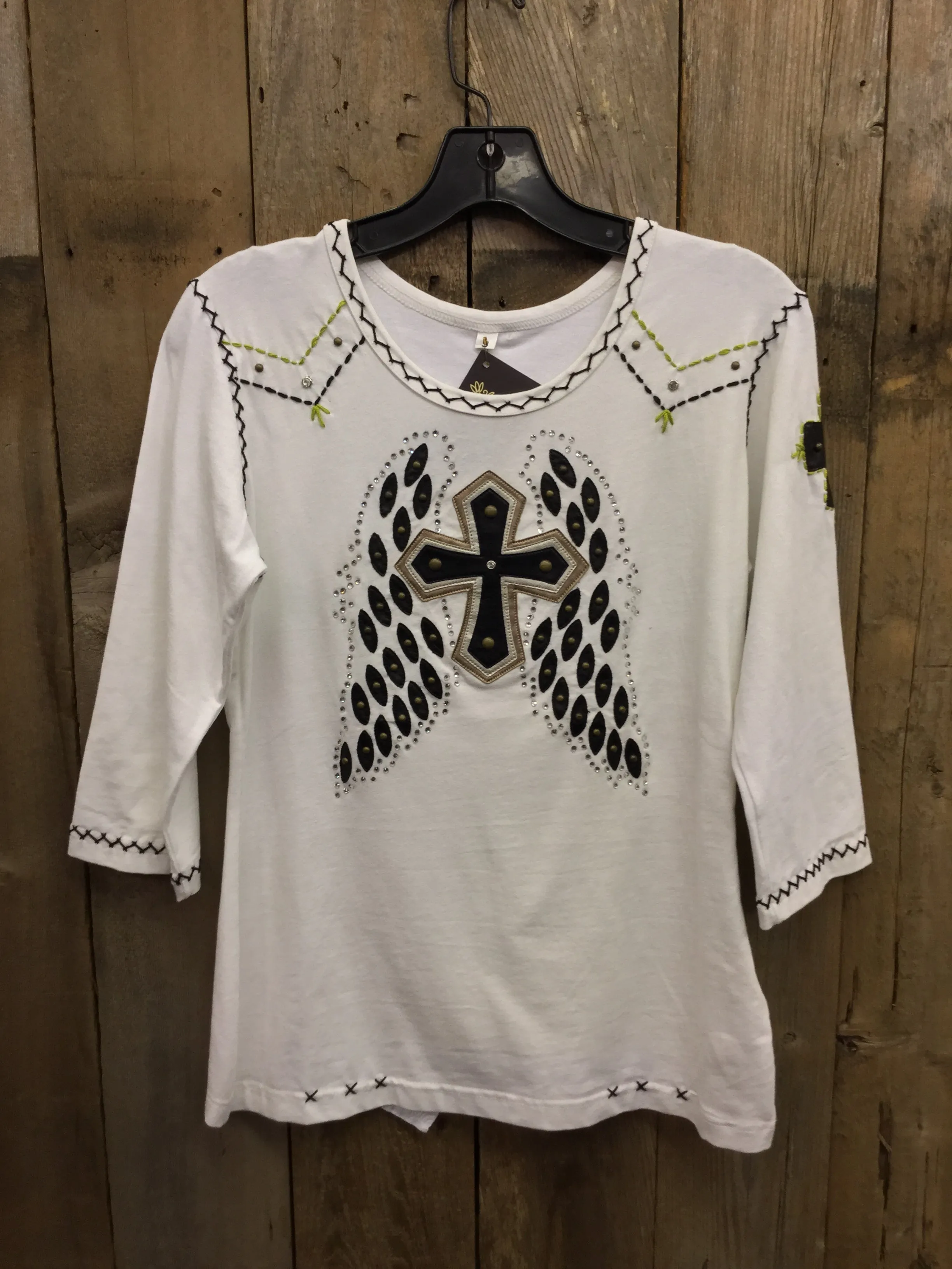 SH-015 Cross W/ Wings White T-Shirt