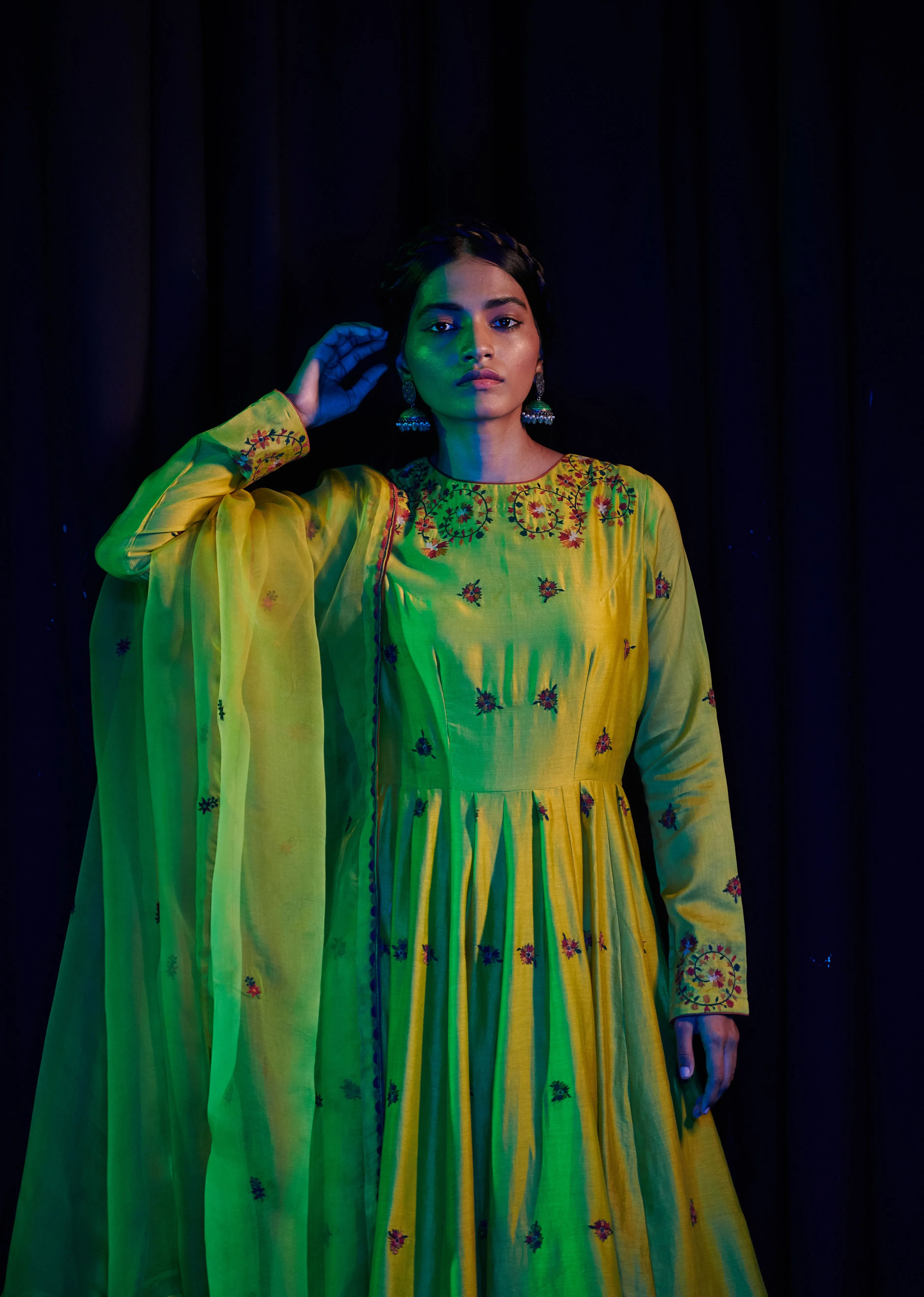 Shikha Mehta Elizabeth Lime Zarina Lehenga Set Silk Chanderi  Silk Organza Lime The Other Me Sm-Aw-015