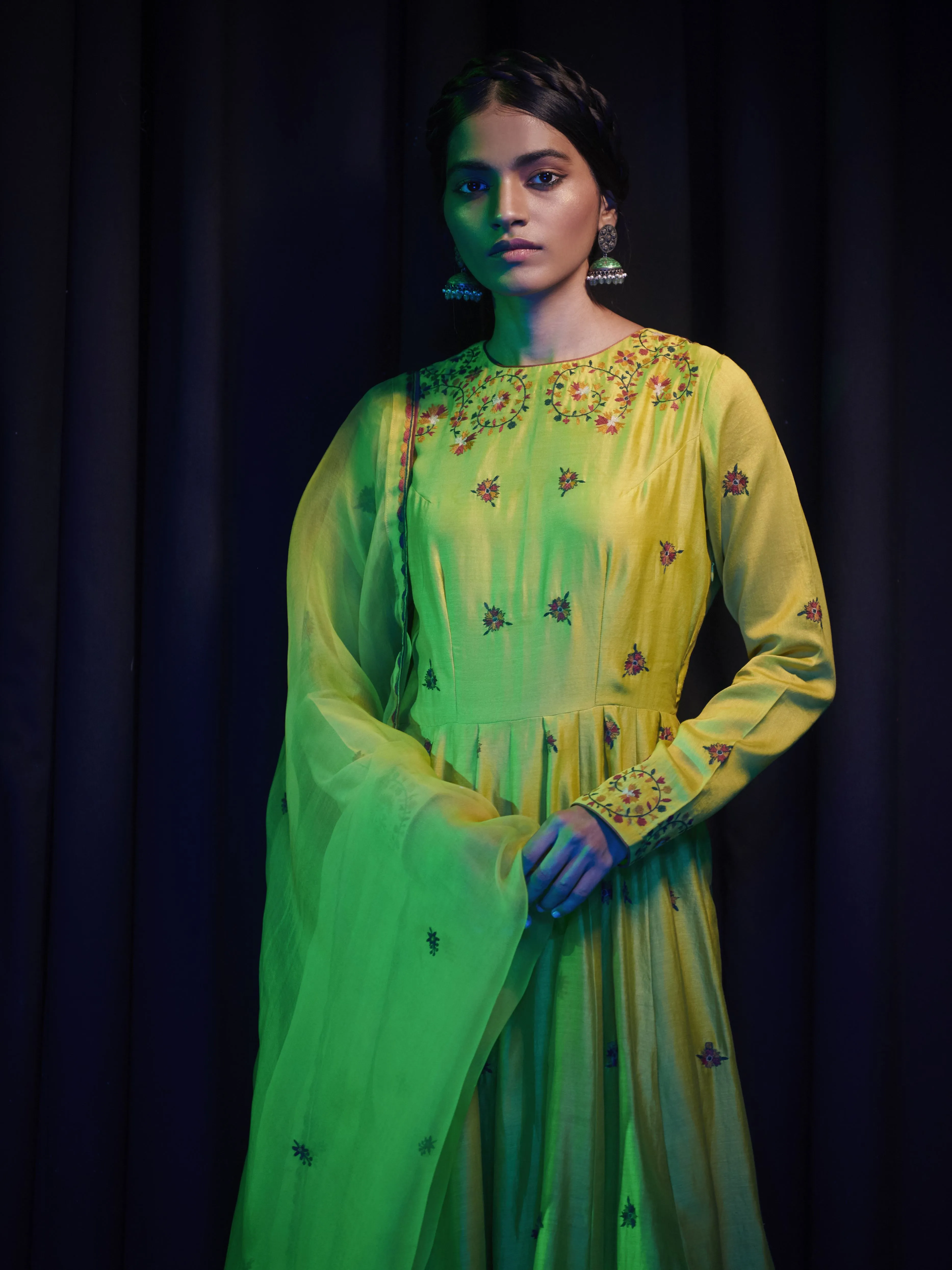 Shikha Mehta Elizabeth Lime Zarina Lehenga Set Silk Chanderi  Silk Organza Lime The Other Me Sm-Aw-015