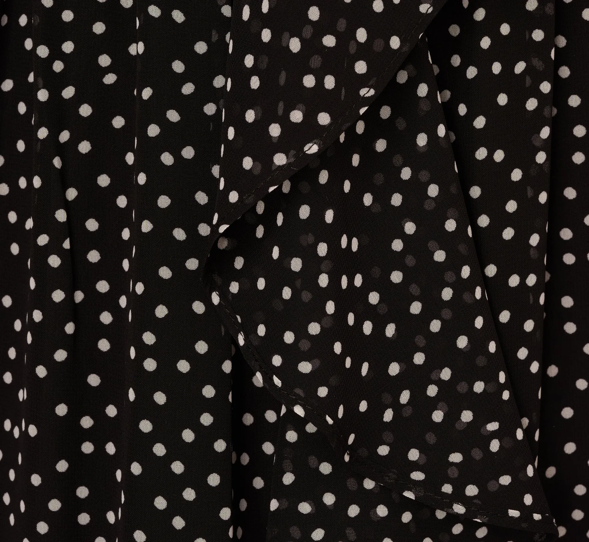 Shirred Dot Chiffon Midi Dress In Black Ivory
