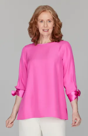 Silk 3/4 Sleeve Blouse w/Satin Tie Cuff