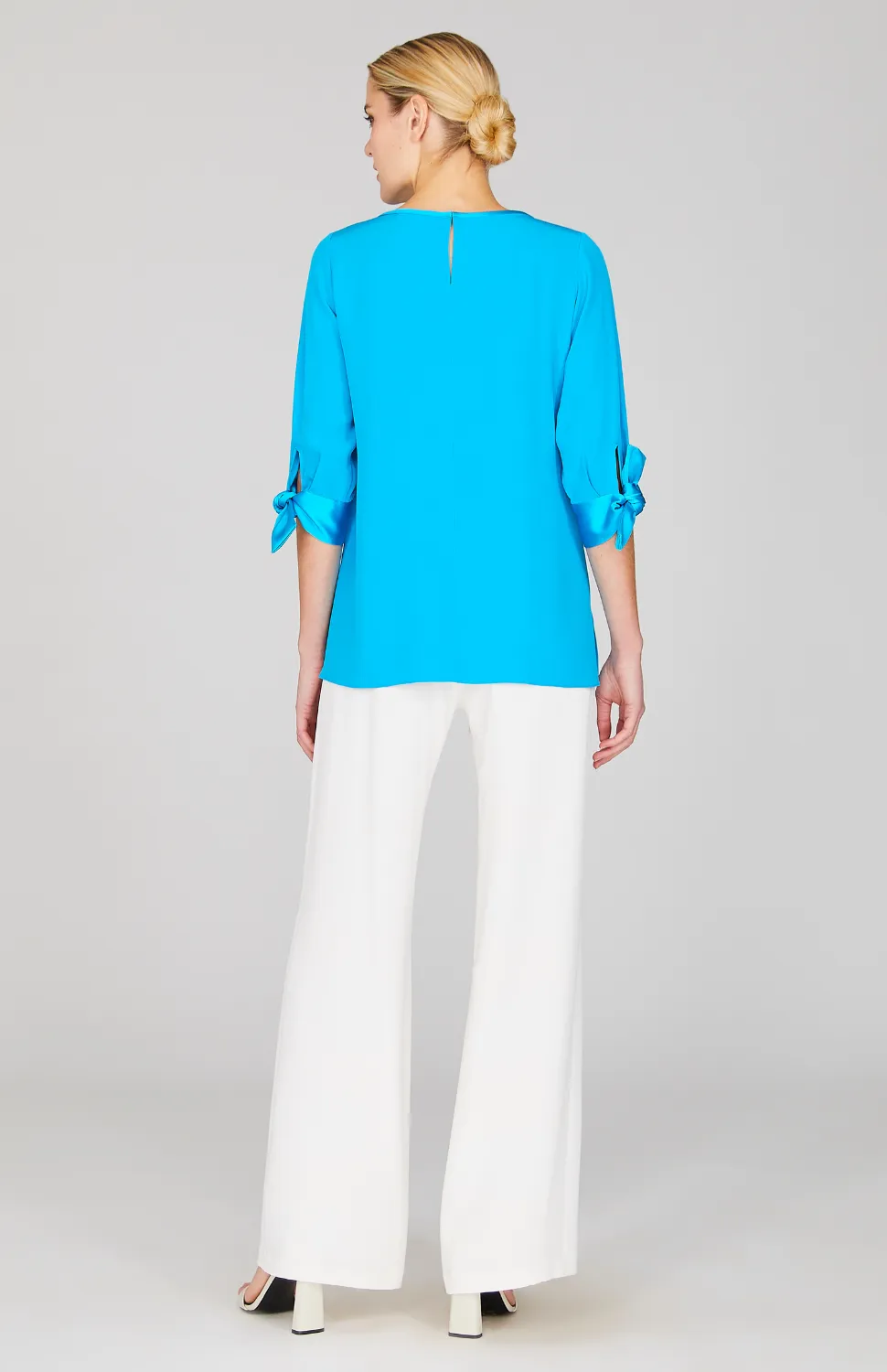 Silk 3/4 Sleeve Blouse w/Satin Tie Cuff