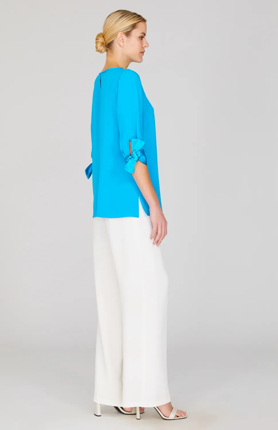 Silk 3/4 Sleeve Blouse w/Satin Tie Cuff
