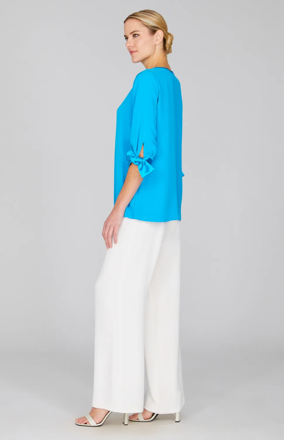 Silk 3/4 Sleeve Blouse w/Satin Tie Cuff