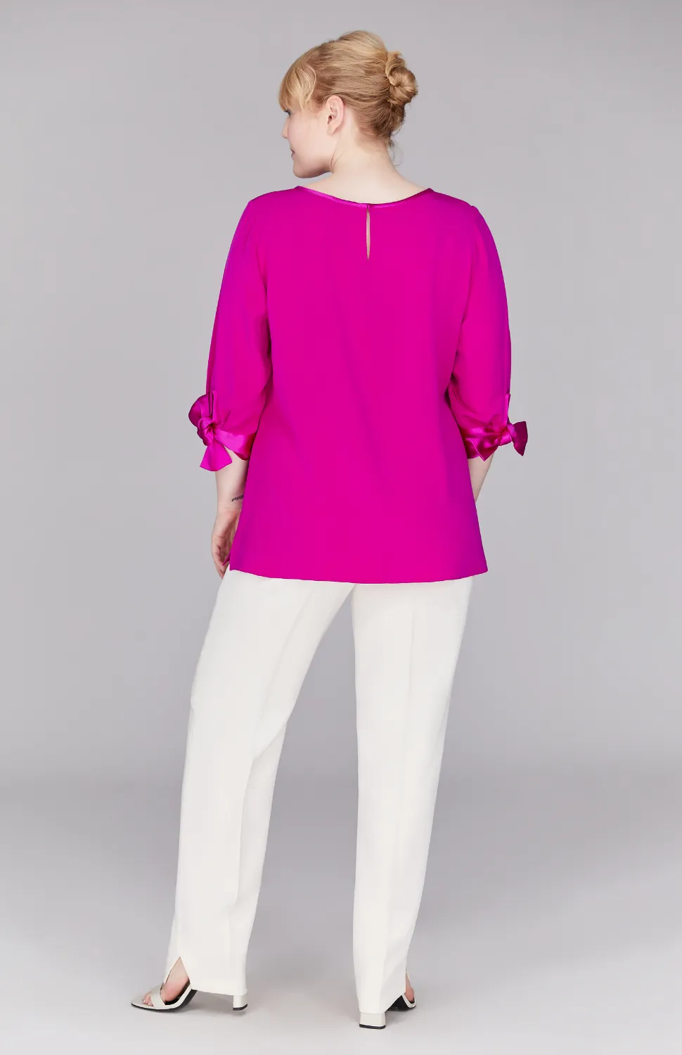 Silk 3/4 Sleeve Blouse w/Satin Tie Cuff