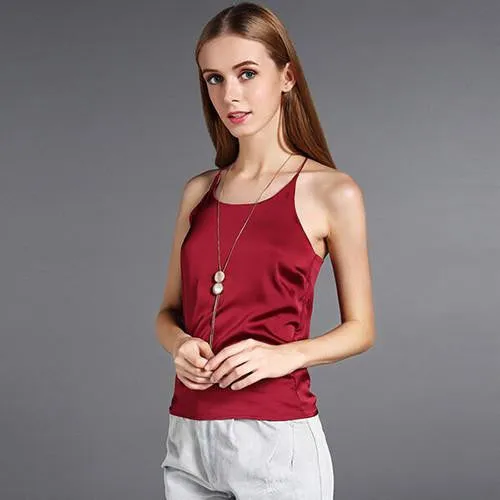 Silk Halter Top Women Camisole Style Sleeveless Vest Slim White Crop Top Women