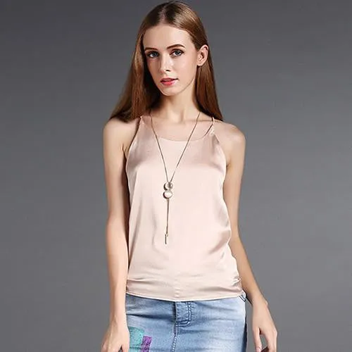 Silk Halter Top Women Camisole Style Sleeveless Vest Slim White Crop Top Women
