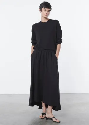 Silk Knit Long Sleeve Tee in Black