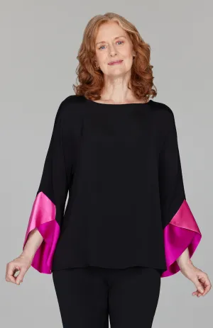 Silk Tunic w/Contrast Satin Color Block Sleeves