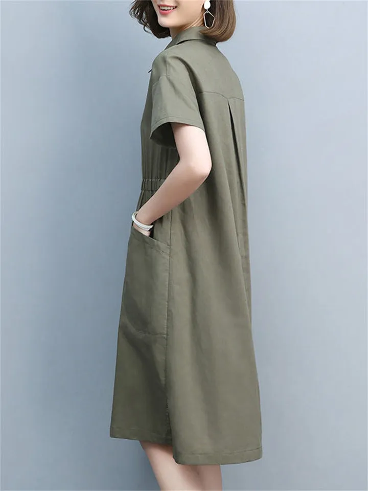 Solid Color Cotton Linen Dresses For Women
