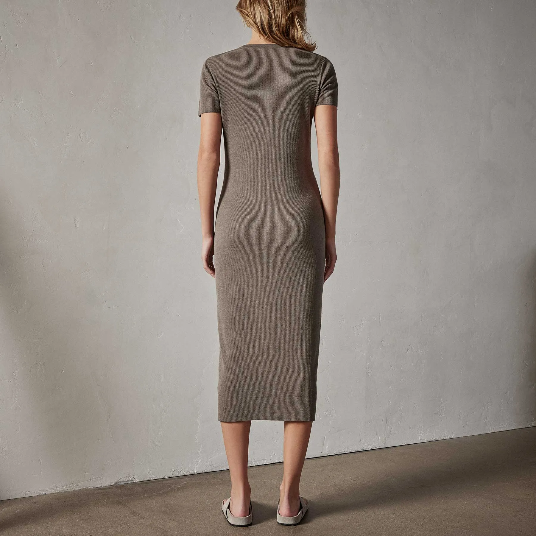 Split Front Knit Dress - River Rock