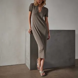 Split Front Knit Dress - River Rock