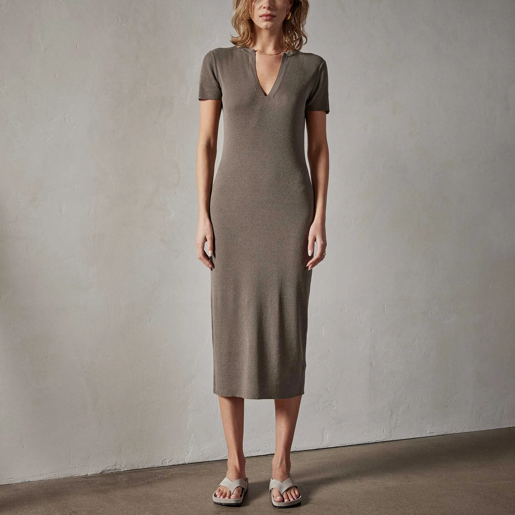 Split Front Knit Dress - River Rock