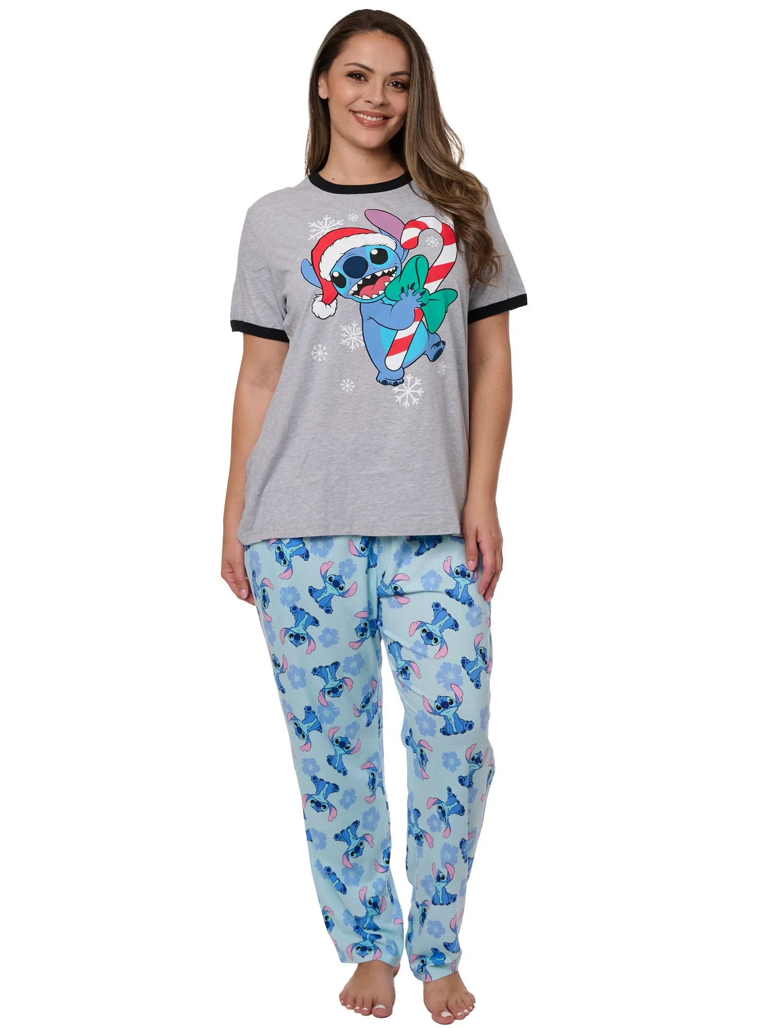 Stitch Christmas T-Shirt w/ Disney Lounge Pajama Pants Women's Plus Size Set