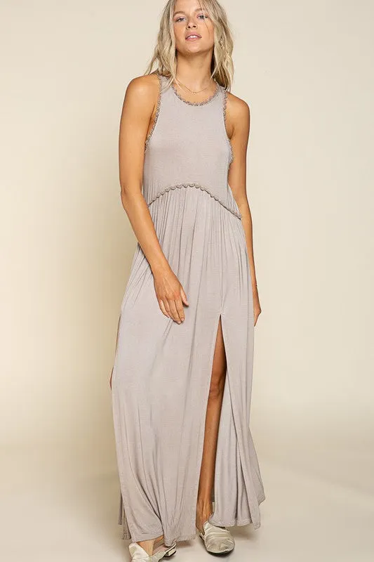 Stone Washed Side Slit Sleeveless Maxi Dress
