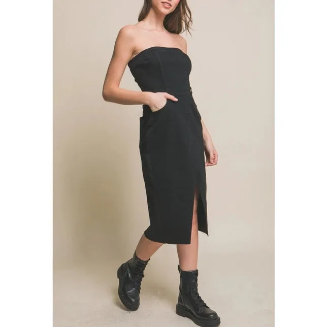 Strapless Denim Midi Dress